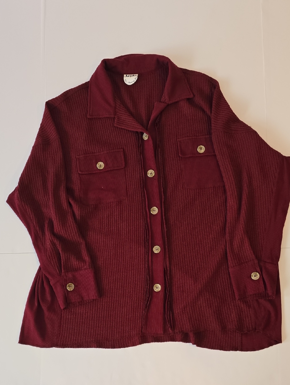 ARULA 1x Deep Wine Red Knit Collared Shirt Jacket BU2